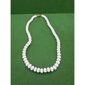 Vintage Long White Milk Glass Bead Necklace Gold  Closure Cluster